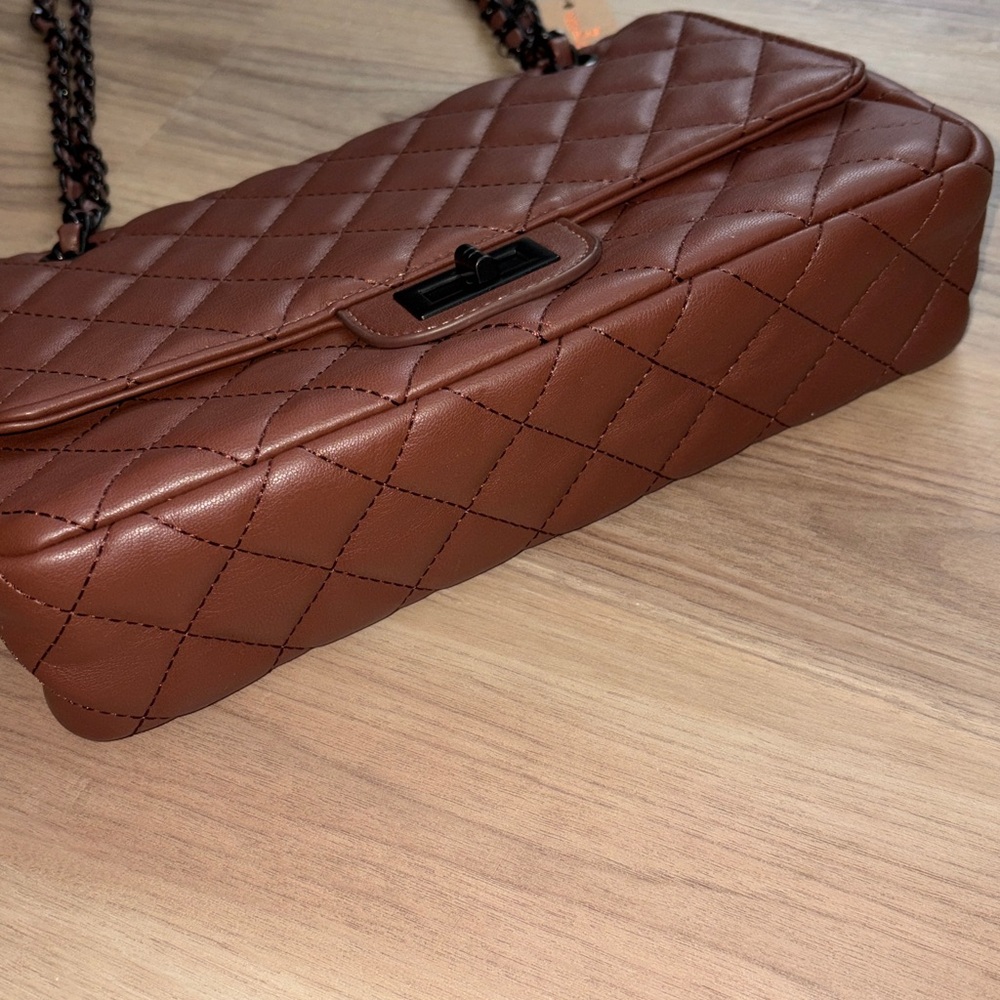 Quilted Brown Chain Shoulder Bag - Picture 3 of 5